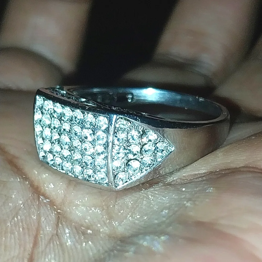 Modern Men's 925 Silver Diamond Ring Sz 11